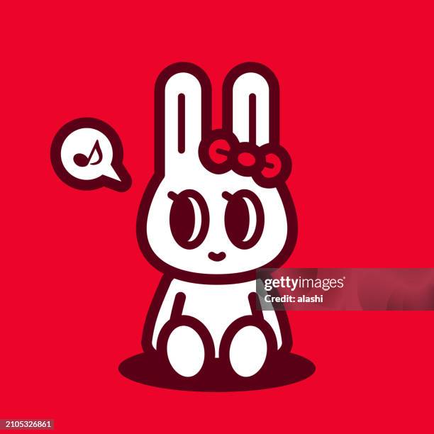 a cute bunny wearing a hair bow sits on the ground, looking to her right side - emotional support animal stock illustrations