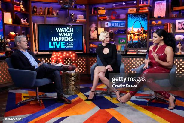 Episode 21055 -- Pictured: Andy Cohen, Leslie Bibb, Mia Thornton --