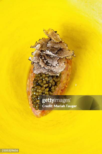 Toro tartare- fatty tuna mixed inside with toasted pine nuts, wasabi and topped off with Kaluga caviar and burgundy truffle from Morihiro on...