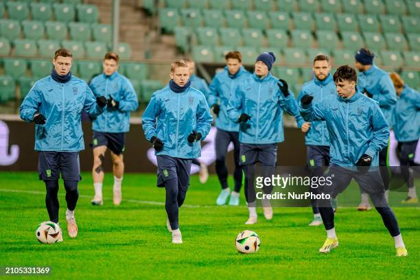 The Ukraine National team is training before the UEFA European Qualifiers Euro 2024 final in Wroclaw, Poland, on March 25, 2024. In the photo:...