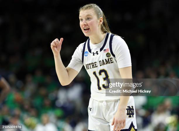 Anna DeWolfe of the Notre Dame Fighting Irish reacts to a call during the second round of the 2024 NCAA Women's Basketball Tournament game against...