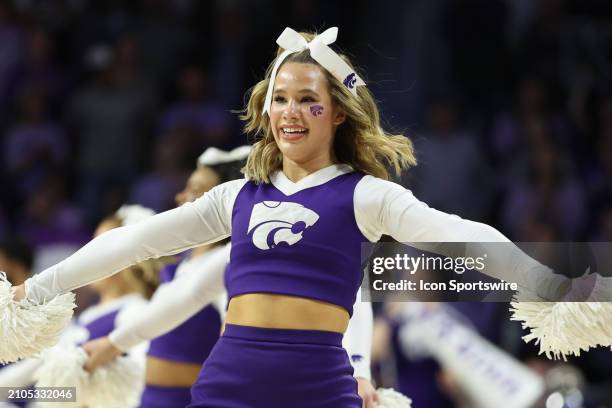 Kansas State Wildcats cheerleaders perform during the Colorado Buffaloes versus Kansas State Wildcats game in the second round of the NCAA Division I...