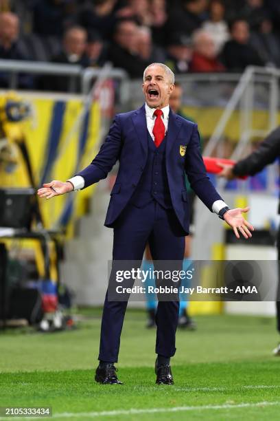 Sylvinho the head coach / manager of Albania during the international friendly match between Sweden and Albania at Friends Arena on March 25, 2024 in...