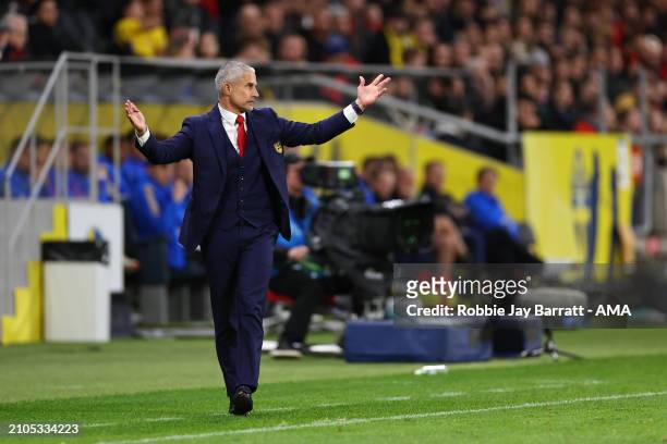 Sylvinho the head coach / manager of Albania during the international friendly match between Sweden and Albania at Friends Arena on March 25, 2024 in...