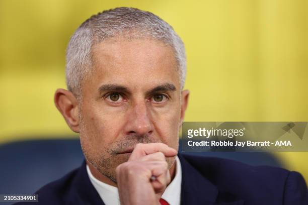 Sylvinho the head coach / manager of Albania during the international friendly match between Sweden and Albania at Friends Arena on March 25, 2024 in...