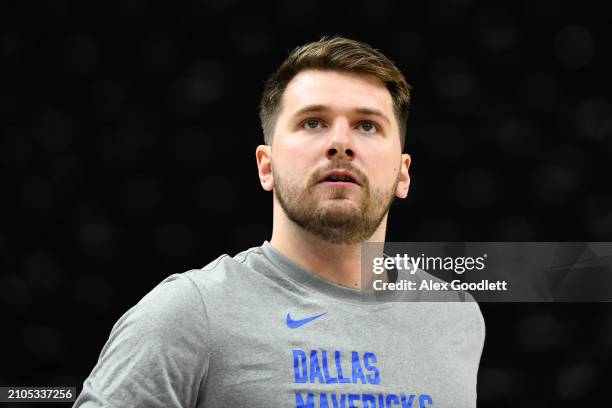 Luka Doncic of the Dallas Mavericks looks on before a game against the Utah Jazz at Delta Center on March 25, 2024 in Salt Lake City, Utah. NOTE TO...