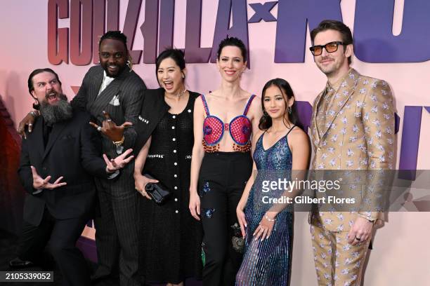 Adam Wingard, Brian Tyree Henry, Fala Chen, Rebecca Hall, Kaylee Hottle and Dan Stevens at the world premiere of "Godzilla x Kong: The New Empire"...