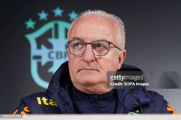 Dorival Silvestre Júnior, known as Dorival, the head coach of the Brazilian National Football Team, attends a press conference on the eve of the...