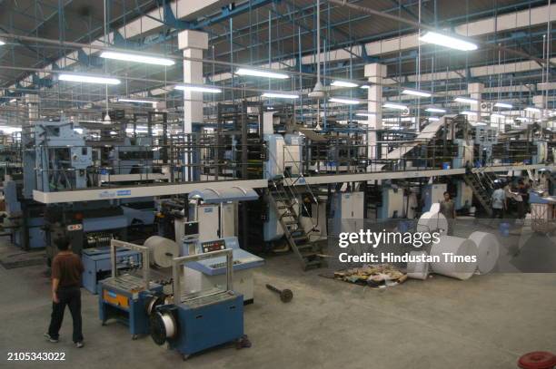 Hindustan Times via Getty Images Newspaper printing press on April 27, 2004 in Greater Noida, India.