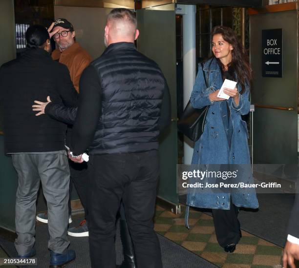 Hugh Jackman and Katie Holmes are seen attending 'Alan Cumming Is Not Acting His Age' second and final night at Studio 54 on March 25, 2024 in New...