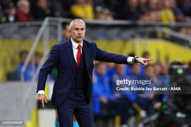 Sylvinho the head coach / manager of Albania during the international friendly match between Sweden and Albania at Friends Arena on March 25, 2024 in...