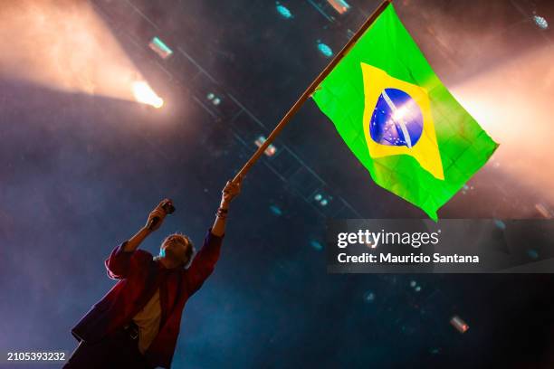 Win Butler of Arcade Fire performs live on stage during day one of Lollapalooza Brazil at Autodromo de Interlagos on March 22, 2024 in Sao Paulo,...
