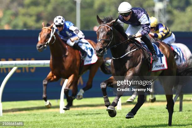 Tom Marquand riding Post Impressionist wins Race 2 Precise Air N E Manion Cup during the Golden Slipper Day - Sydney Racing at Rosehill Gardens on...