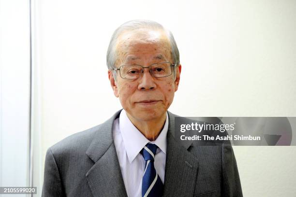 Former Japanese Prime Minister Yasuo Fukuda speaks poses during the Asahi Shimbun interview on March 19, 2024 in Tokyo, Japan.