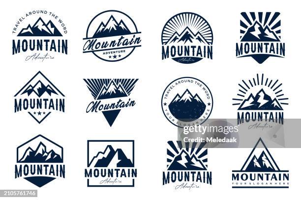 mountain icon set logo design . rocks and peaks logo elements . vector illustration - mountain climbing icon stock illustrations
