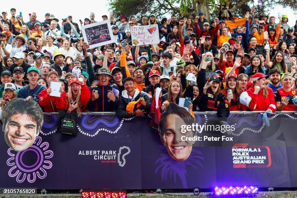 Fans along the Melbourne Walk during qualifying ahead of the F1 Grand Prix of Australia at Albert Park Circuit on March 23, 2024 in Melbourne,...