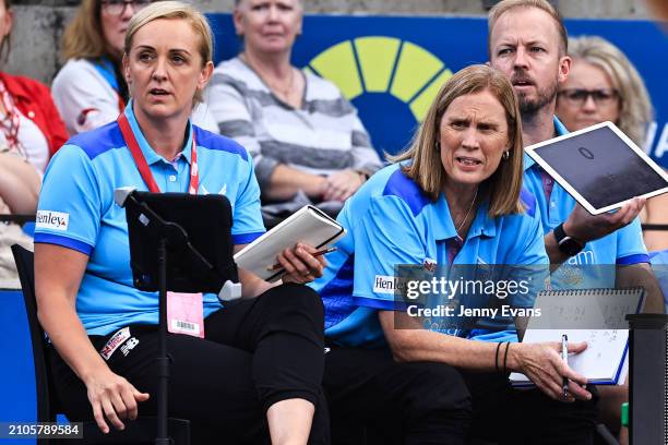 Tracey Neville, head coach of the Mavericks and Nicole Richardson, assistant coach of the Mavericks look on during the 2024 Suncorp Team Girls Cup...