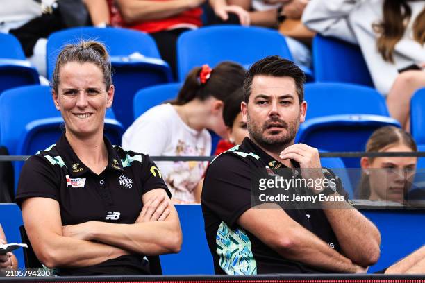 Dan Ryan, head coach of the Fever and Sara Francis-Bayman assistant coach of the Fever look on during the 2024 Suncorp Team Girls Cup match between...