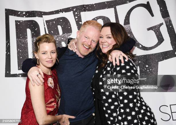 Elizabeth Banks, Jesse Tyler Ferguson and Melissa McCarthy attend a "Drag: The Musical" Los Angeles performance at The Bourbon Room on March 22, 2024...