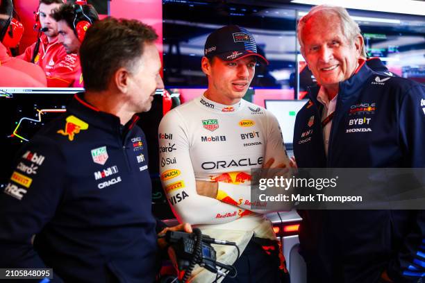 Oracle Red Bull Racing Team Principal Christian Horner, Max Verstappen of the Netherlands and Oracle Red Bull Racing and Oracle Red Bull Racing Team...