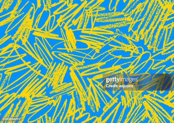 seamless blue and yellow chaotic scribbles background - blue yellow background stock illustrations