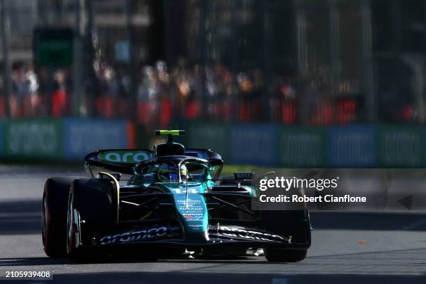 Fernando Alonso of Spain driving the Aston Martin AMR24 Mercedes on track during qualifying ahead of the F1 Grand Prix of Australia at Albert Park...