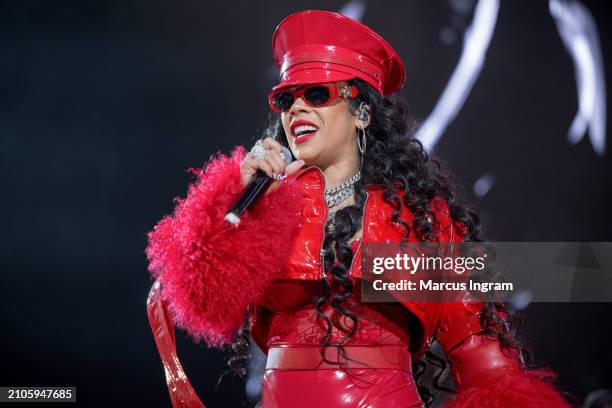 Keyshia Cole performs on stage during The Love Hard Tour at Toyota Center on March 22, 2024 in Houston, Texas.