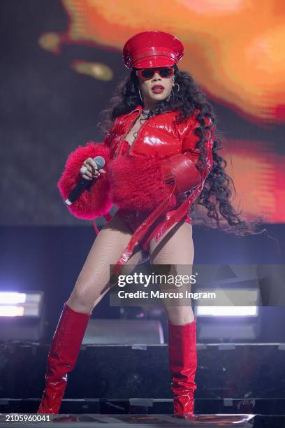 Keyshia Cole performs on stage during The Love Hard Tour at Toyota Center on March 22, 2024 in Houston, Texas.