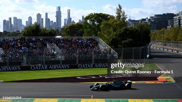 Fernando Alonso of Spain driving the Aston Martin AMR24 Mercedes on track during qualifying ahead of the F1 Grand Prix of Australia at Albert Park...
