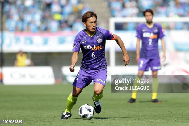 Toshihiro Aoyama of Sanfrecce Hiroshima in action during the J.League J1 match between Sanfrecce Hiroshima and Sagan Tosu at Edion Stadium Hiroshima...