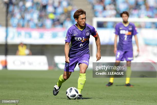 Toshihiro Aoyama of Sanfrecce Hiroshima in action during the J.League J1 match between Sanfrecce Hiroshima and Sagan Tosu at Edion Stadium Hiroshima...