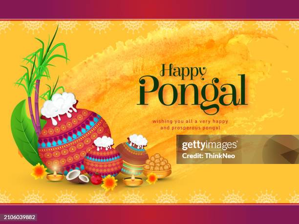 vector greeting card design for pongal harvest indian holiday. - makar sankranti stock illustrations