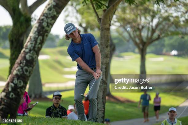 Freddy Schott of Germany pitches onto the green on hole 3 during Day Three of the Porsche Singapore Classic at Laguna National Golf Resort Club on...