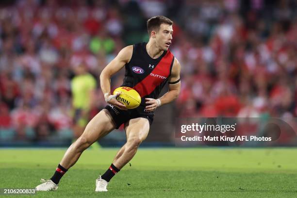 Zach Merrett of the Bombers looks upfield during the round two AFL match between Sydney Swans and Essendon Bombers at SCG, on March 23 in Sydney,...