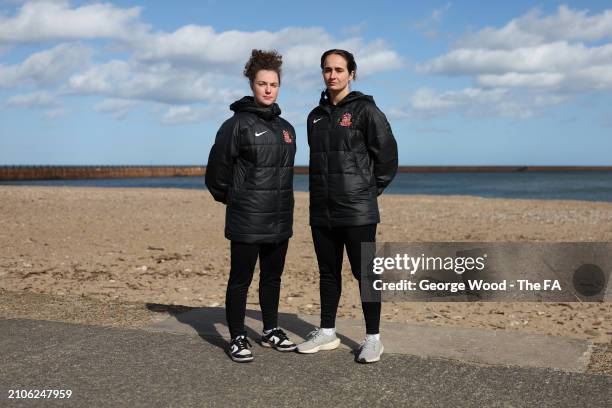 Mary McAteer and Natasha Fenton of Sunderland Women pose for a photo during the Sunderland AFC Women v Durham Women FC Women's Football Weekend...