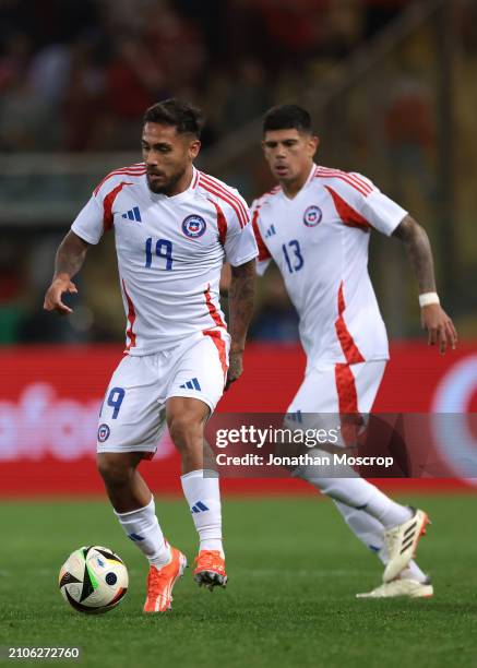 Marcos Bolados and Esteban Pavez of Chile during the International Friendly match between Albania and Chile at Stadio Ennio Tardini on March 22, 2024...