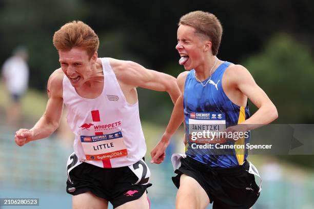 William Little of New Zealand and Logan Janetzki compete in the Mens 3000m Final B during the 2024 Sydney Track Classic at ES Marks Athletic Field on...