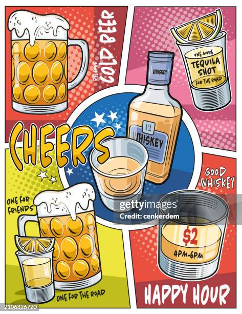 ilustraciones, imágenes clip art, dibujos animados e iconos de stock de juego de bebidas - bar bottles background