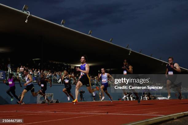 Rohan Browning competes in the Mens 100m Final during the 2024 Sydney Track Classic at ES Marks Athletic Field on March 23, 2024 in Sydney, Australia.