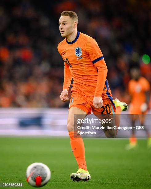 Teun Koopmeiners of the Netherlands looks on during the friendly match between Netherlands and Scotland at Johan Cruyff Arena on March 22, 2024 in...