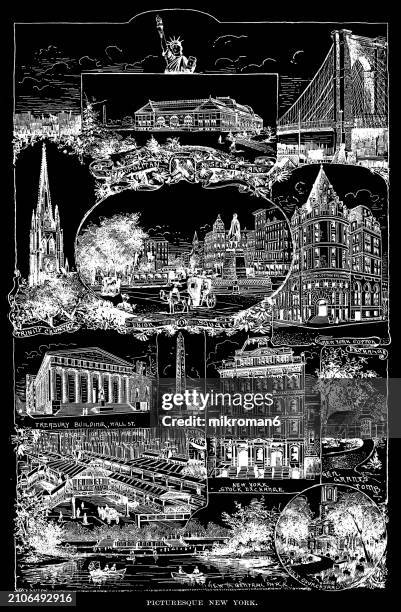 old engraved illustration of picturesque new york - fashion stock illustrations stock pictures, royalty-free photos & images