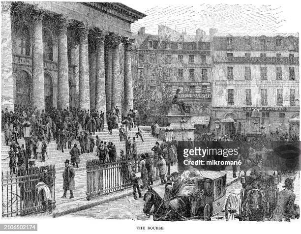 old engraved illustration of the palais brongniart (brongniart palace) a building in paris that was built at the direction of napoleon in the early 19th century to house the paris stock exchange (bourse de paris) - cityscape stock illustrations ストックフォトと画像