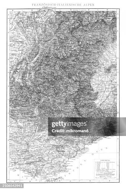 old chromolithograph map of french-italian alps - north india map stock pictures, royalty-free photos & images