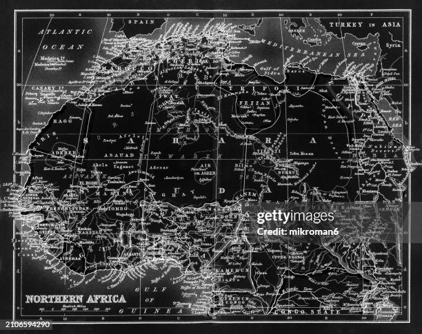 old chromolithograph map of northern africa - abstract logo stock pictures, royalty-free photos & images