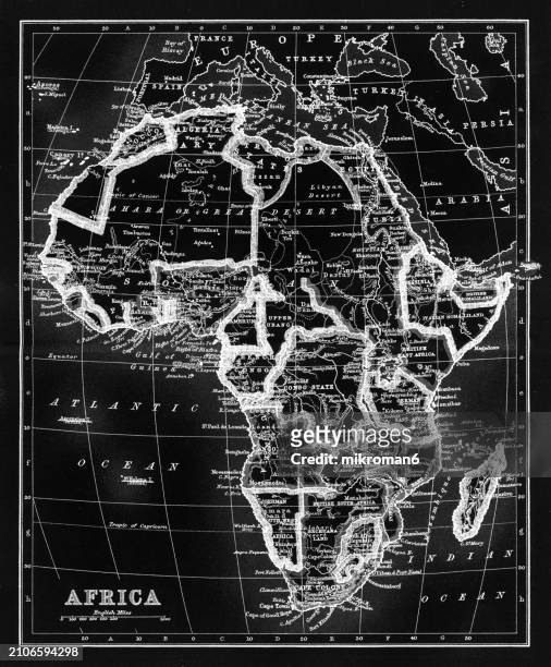 old chromolithograph map of africa - traditionally australian stock pictures, royalty-free photos & images