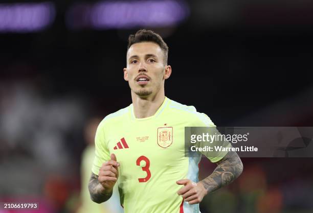 Jhon Lucumi of Spain looks on during the international friendly match between Spain and Colombia at London Stadium on March 22, 2024 in London,...