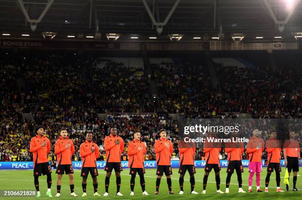 The Columbian team line up ahead of the international friendly match between Spain and Colombia at London Stadium on March 22, 2024 in London,...