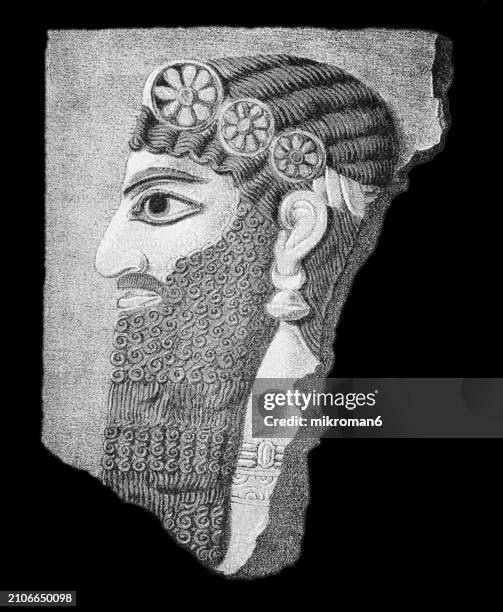 old engraved illustration of assyrian men - sumerian civilization stock pictures, royalty-free photos & images