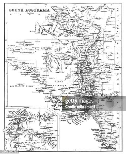 old chromolithograph map of south australia - traditionally australian stock pictures, royalty-free photos & images