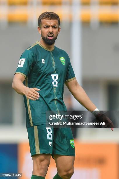 Rahis Nabi of Pakistan during the 2026 FIFA World Cup Qualifiers second round Group G match between Pakistan and Jordan at Jinnah Sports Stadium on...